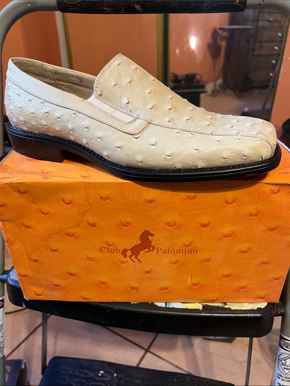 Cream Ostrich Slip-On Loafers for Men